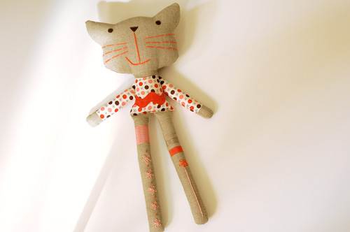 Handmade one of a kind softie pink dots cat