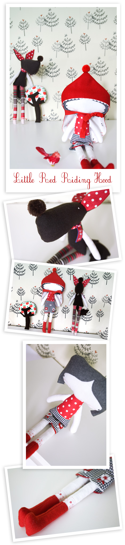handmade softies from the tale Little Red Riding Hood