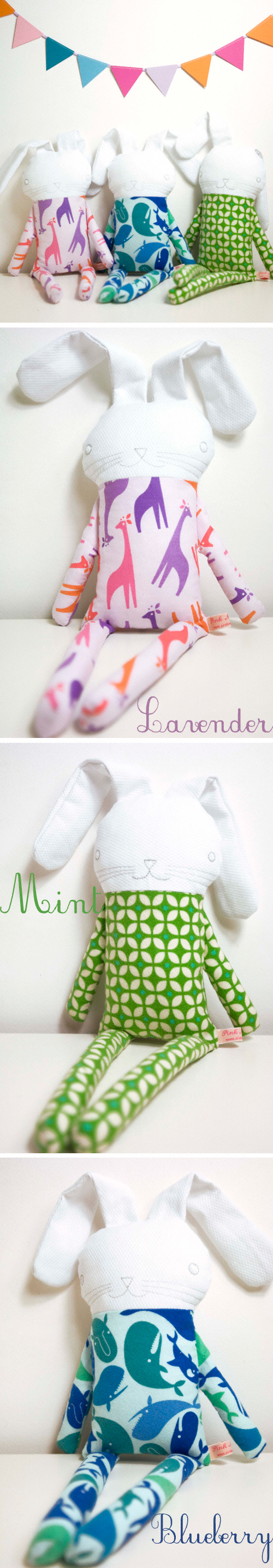 doudou soft toy rabbit in pyjama by PinkNounou